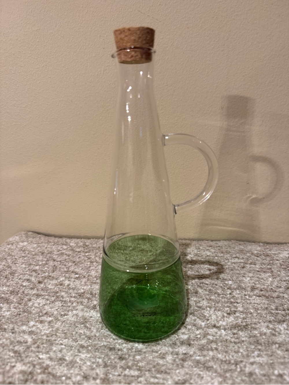 Zodax Celeste Glass Oil Bottle Cruet Decanter Green Clear Two-Tone w/ Cork NEW